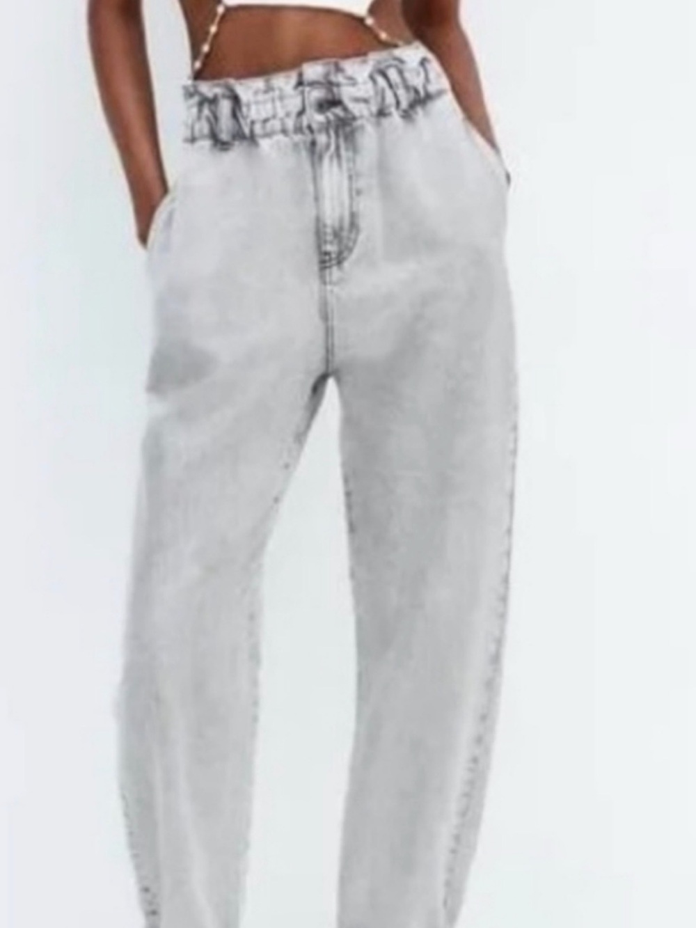Zara High Waist Paperbag Baggy Jeans, Size 4